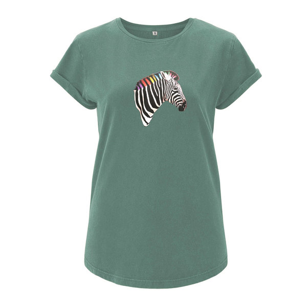 Zebra – Ladyshirt mit aufgerollten Ärmeln