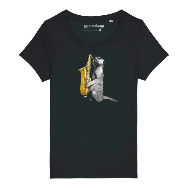 Erdmännchen mit Saxofon – T-Shirt für Damen