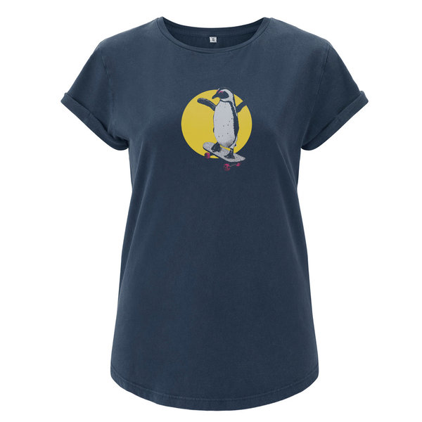Skating Penguin – Ladyshirt mit aufgerollten Ärmeln